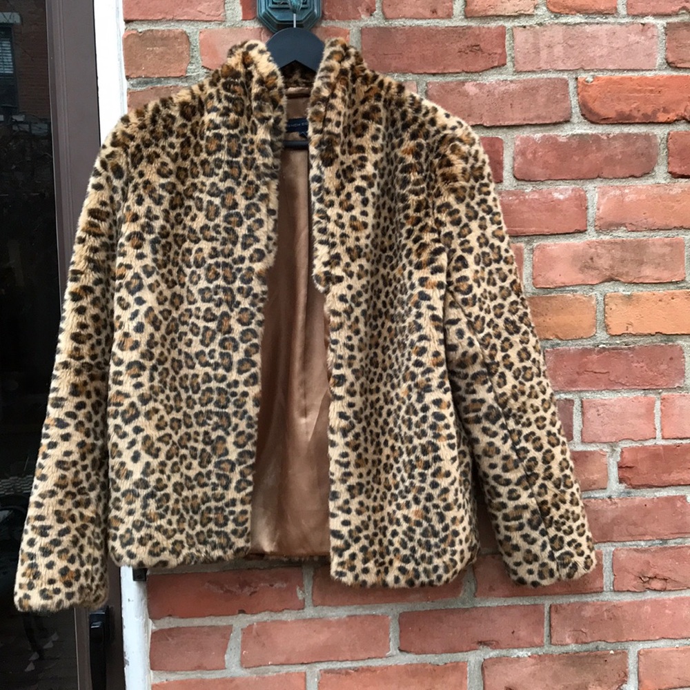 French Connection Leopard Print Faux Fur Coat